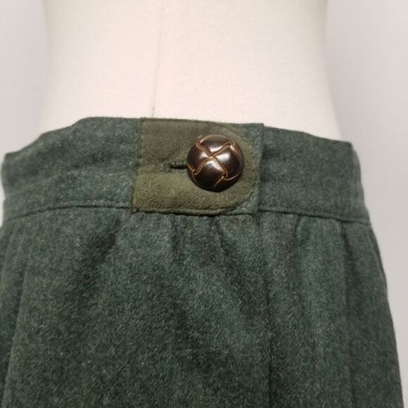 Vintage 70s Dark Forest Green Wool Blend Midi Skirt Acadamia Preppy Medium - Picture 3 of 8